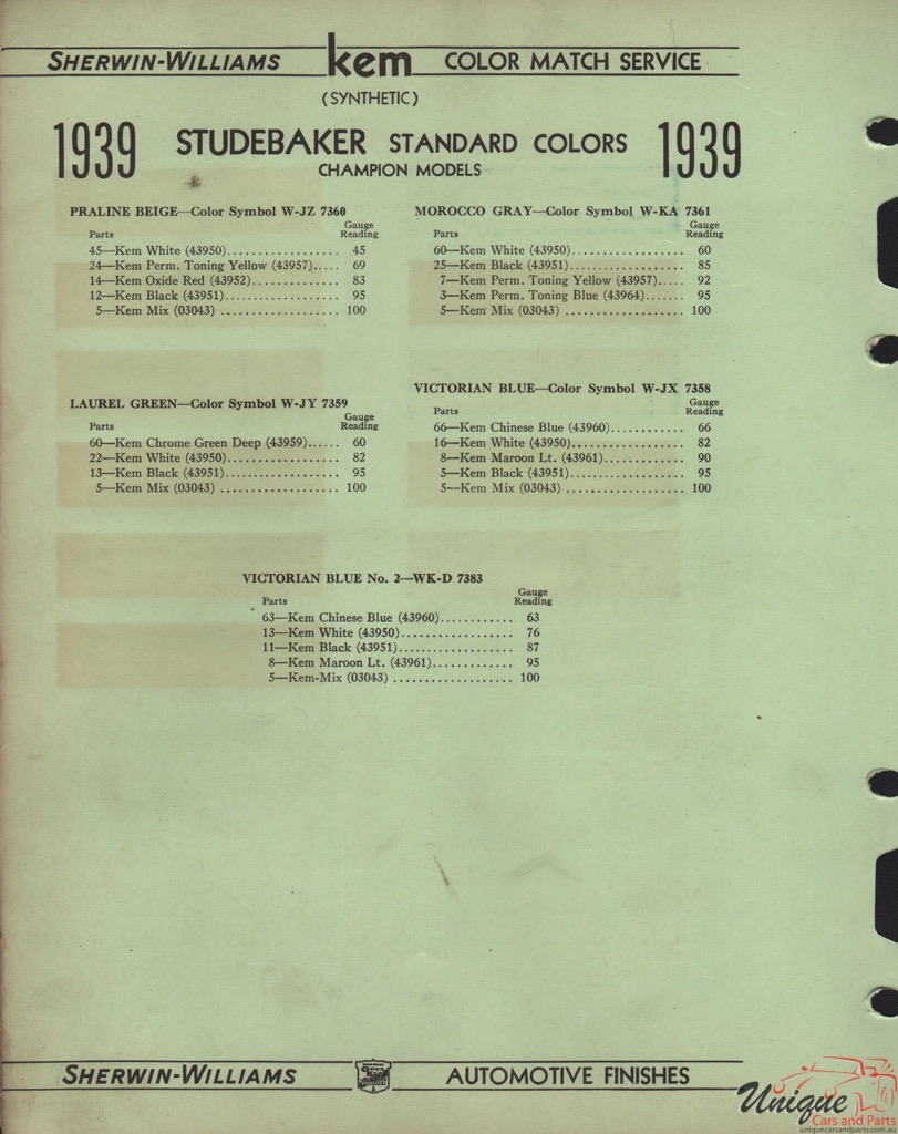 1939 Studebaker Paint Charts Williams 5